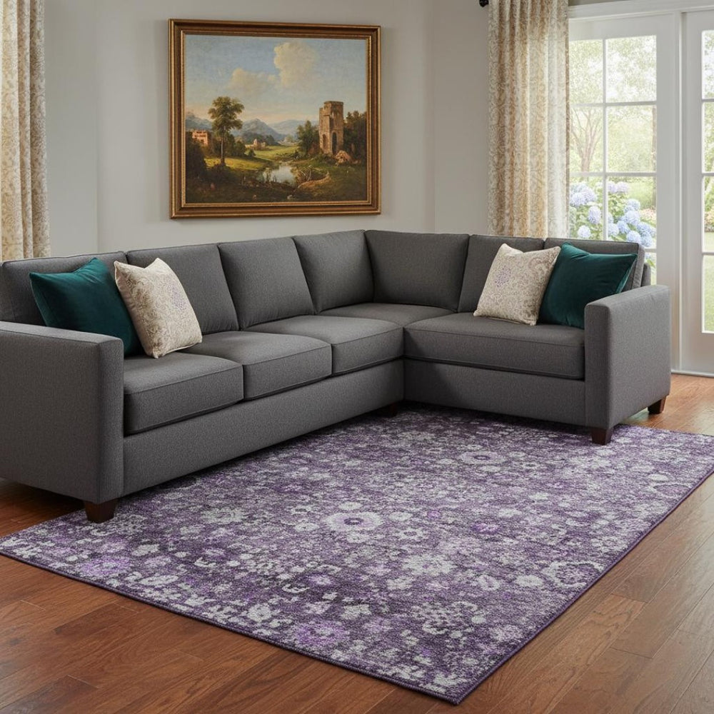 HomeRoots 10' X 14' Elegant Purple & Ivory Oriental Washable Area Rug with Stain Resistance & UV Protection 653791