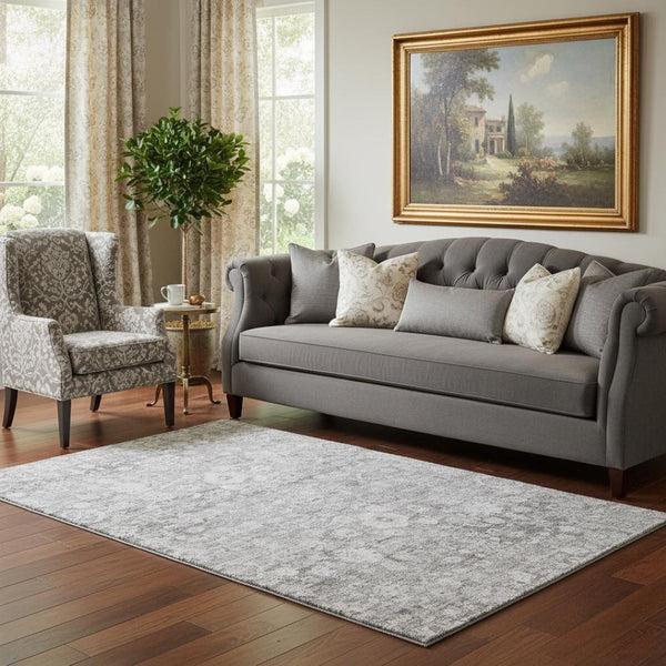 HomeRoots 5' X 8' Silver and Gray Oriental Area Rug – Washable, UV Protected, Stain-Resistant for Busy Homes! 653793