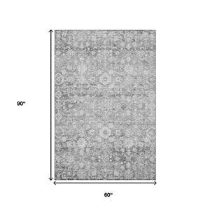 HomeRoots 5' X 8' Silver and Gray Oriental Area Rug – Washable, UV Protected, Stain-Resistant for Busy Homes! 653793