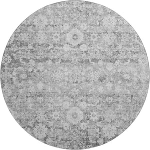 HomeRoots 8' Silver and Gray Oriental Round Rug – Washable, Durable, UV Protected for Stylish Homes & Patios 653794
