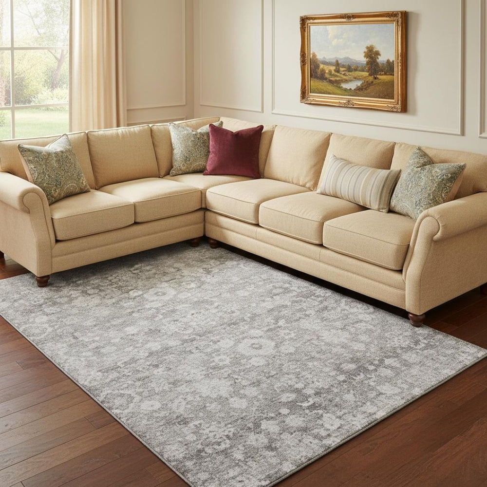 HomeRoots 8' X 10' Elegant Silver and Gray Oriental Area Rug - Washable, UV Protected, Stain Resistant & Durable 653795