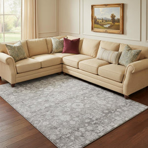 HomeRoots 8' X 10' Elegant Silver and Gray Oriental Area Rug - Washable, UV Protected, Stain Resistant & Durable 653795