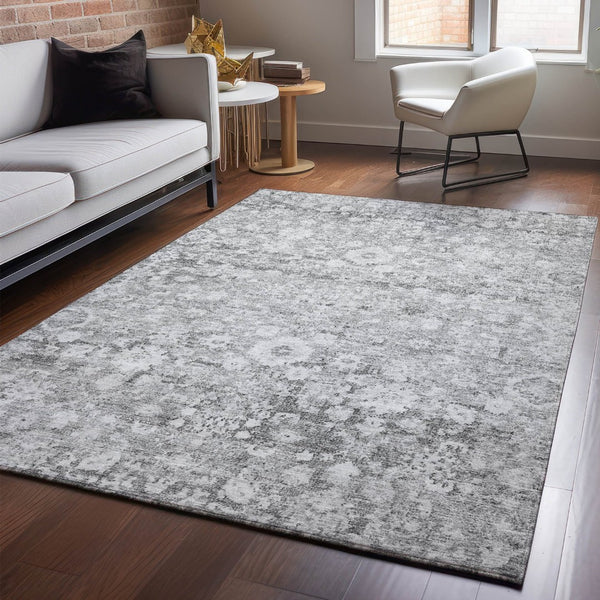 HomeRoots 9' X 12' Silver & Gray Oriental Washable Area Rug - Durable, Stylish, UV Protected for Any Space 653796