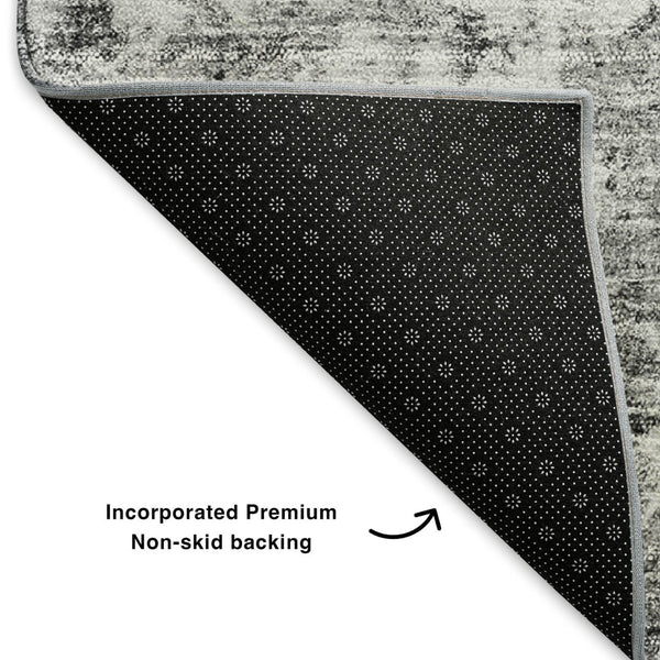 HomeRoots 9' X 12' Silver & Gray Oriental Washable Area Rug - Durable, Stylish, UV Protected for Any Space 653796