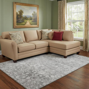 HomeRoots 9' X 12' Silver & Gray Oriental Washable Area Rug - Durable, Stylish, UV Protected for Any Space 653796