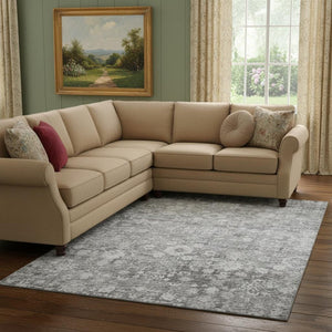 HomeRoots 10' X 14' Silver & Gray Oriental Washable Area Rug - Stylish, Stain-Resistant with UV Protection! 653797