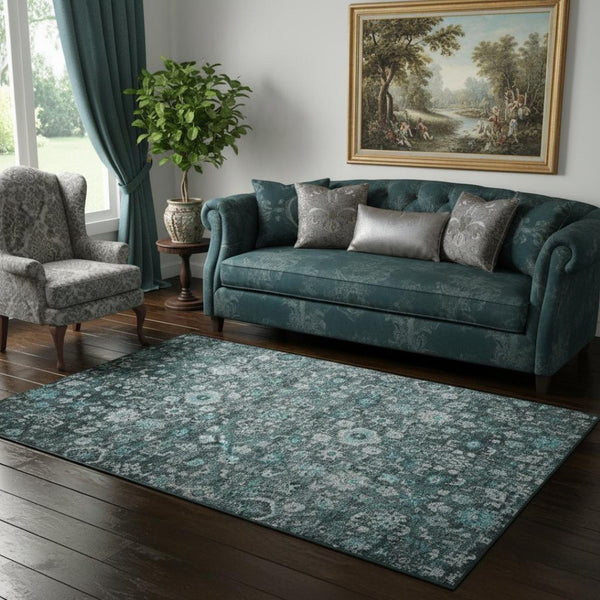 HomeRoots 5' X 8' Teal and Aqua Oriental Area Rug - UV Protected, Stain Resistant, Durable for Busy Homes 653799