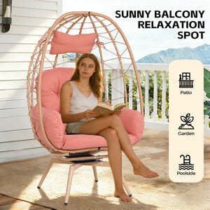 English Elm Oversized Swivel Rattan Egg Chair with Plush Cushions for Patio or Indoor Lounging T5880P501005