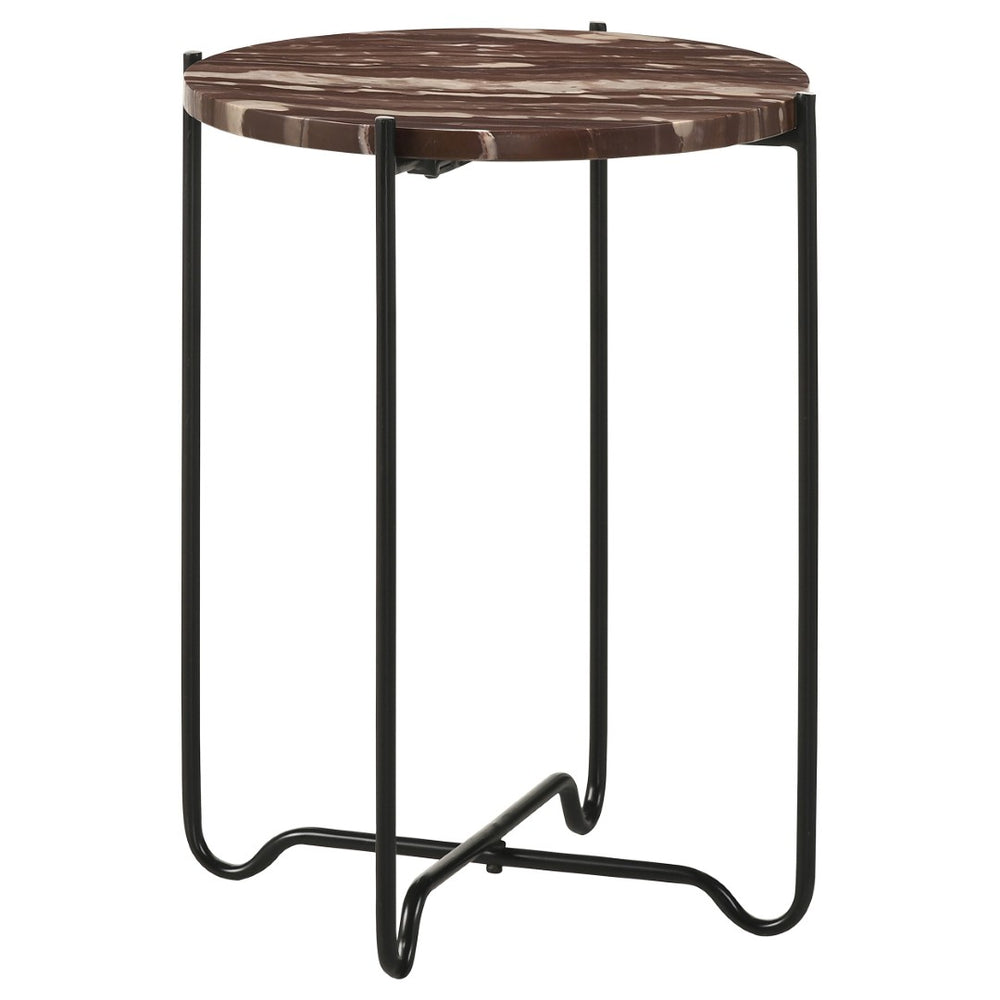 English Elm Kohala Genuine Marble Top Round Side Table with Matte Iron Base for Modern Interiors B062P447779