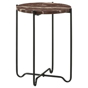 English Elm Kohala Genuine Marble Top Round Side Table with Matte Iron Base for Modern Interiors B062P447779