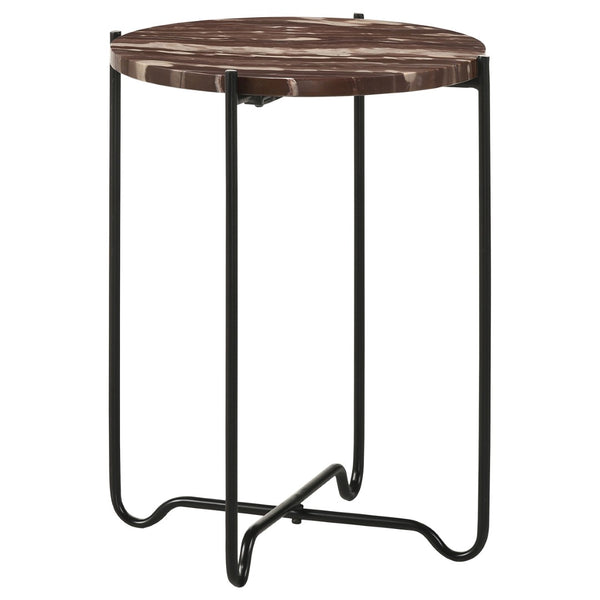 English Elm Kohala Genuine Marble Top Round Side Table with Matte Iron Base for Modern Interiors B062P447779