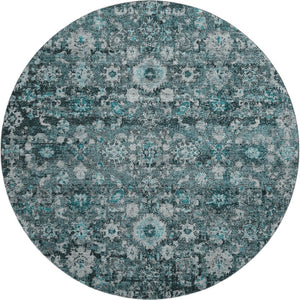 HomeRoots 8' Teal and Aqua Oriental Round Rug - Durable, Washable, UV-Protected, Perfect for Busy Homes! 653800