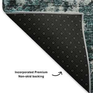 HomeRoots 8' Teal and Aqua Oriental Round Rug - Durable, Washable, UV-Protected, Perfect for Busy Homes! 653800