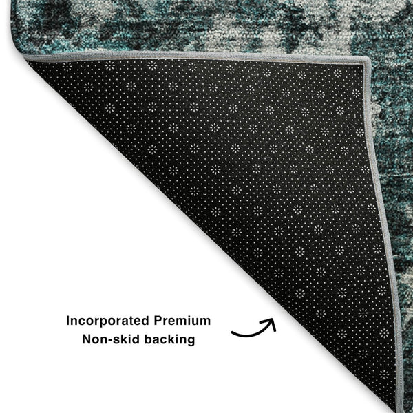 HomeRoots 8' Teal and Aqua Oriental Round Rug - Durable, Washable, UV-Protected, Perfect for Busy Homes! 653800