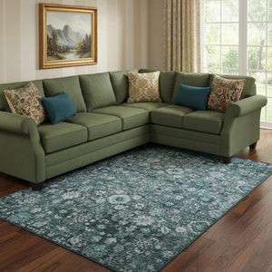HomeRoots 9' X 12' Teal and Aqua Oriental Area Rug - Washable, UV Protected, Stain-Resistant & Non-Slip Comfort 653802