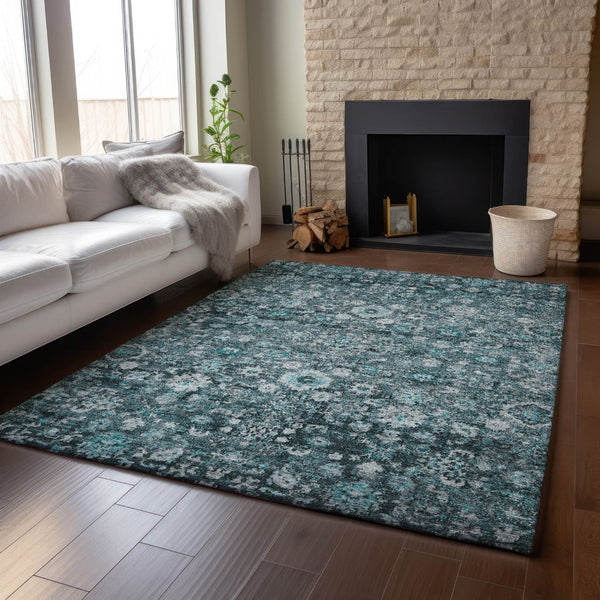 HomeRoots 10' X 14' Teal and Aqua Oriental Area Rug - Washable, UV Protected, Stain Resistant for Easy Care 653803
