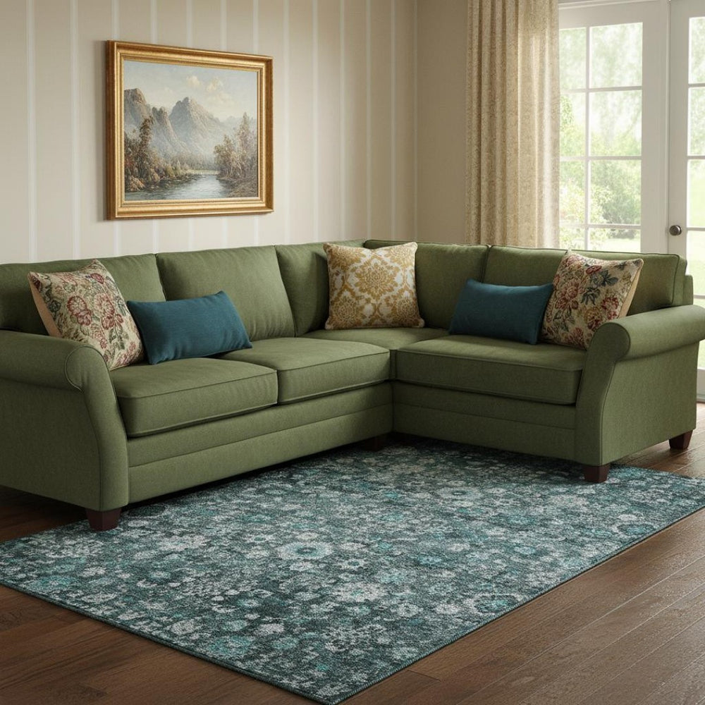 HomeRoots 10' X 14' Teal and Aqua Oriental Area Rug - Washable, UV Protected, Stain Resistant for Easy Care 653803