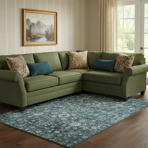 HomeRoots 10' X 14' Teal and Aqua Oriental Area Rug - Washable, UV Protected, Stain Resistant for Easy Care 653803