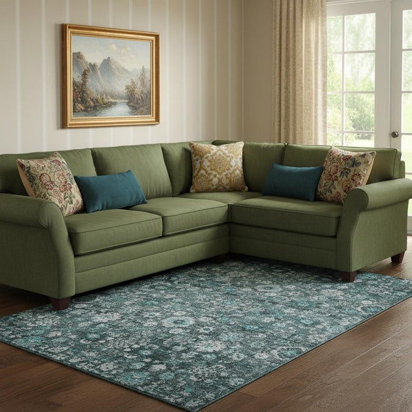 HomeRoots 10' X 14' Teal and Aqua Oriental Area Rug - Washable, UV Protected, Stain Resistant for Easy Care 653803