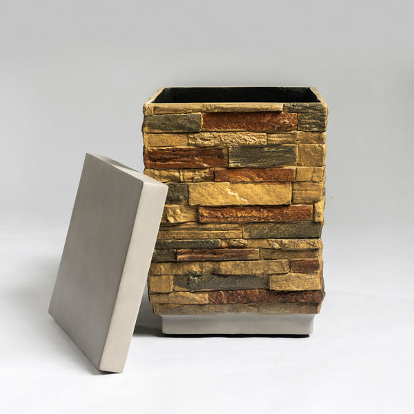 English Elm 60" Propane Gas Fire Pit Table 2-Pieces 60000 BTU Rectangular Concrete Sandstone with Cover & Lava Rocks W853S00007