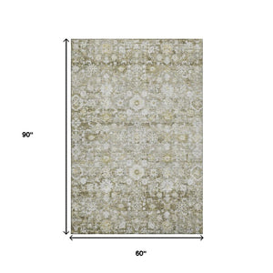HomeRoots 5' X 8' Elegant Taupe Ivory Gold Washable Oriental Area Rug - Stain Resistant & UV Protected! 653805
