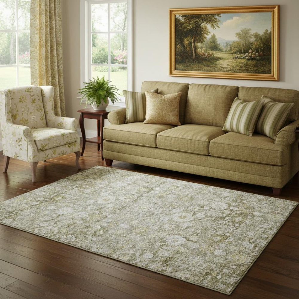 HomeRoots 5' X 8' Elegant Taupe Ivory Gold Washable Oriental Area Rug - Stain Resistant & UV Protected! 653805