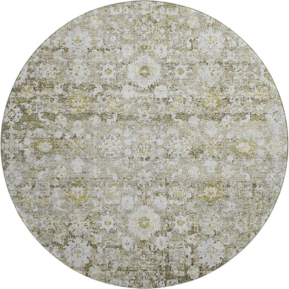 HomeRoots 8' Taupe Ivory and Gold Oriental Round Rug – Washable, UV Protected, Stylish & Durable for Any Room 653806