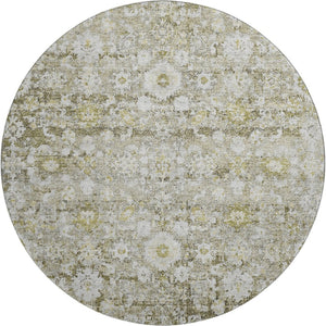HomeRoots 8' Taupe Ivory and Gold Oriental Round Rug – Washable, UV Protected, Stylish & Durable for Any Room 653806