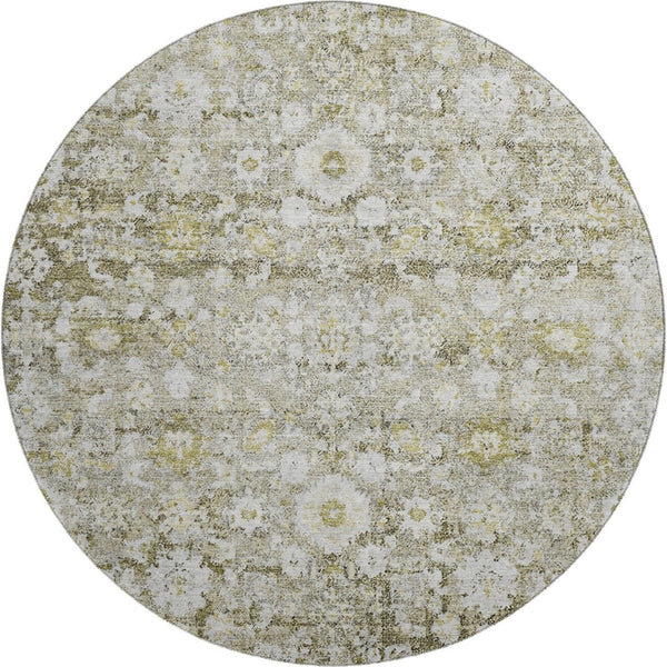HomeRoots 8' Taupe Ivory and Gold Oriental Round Rug – Washable, UV Protected, Stylish & Durable for Any Room 653806