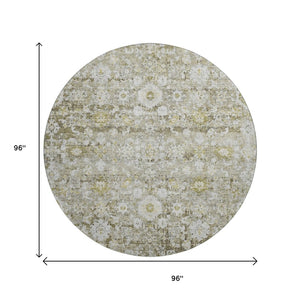 HomeRoots 8' Taupe Ivory and Gold Oriental Round Rug – Washable, UV Protected, Stylish & Durable for Any Room 653806