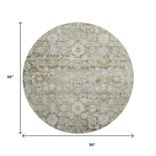 HomeRoots 8' Taupe Ivory and Gold Oriental Round Rug – Washable, UV Protected, Stylish & Durable for Any Room 653806