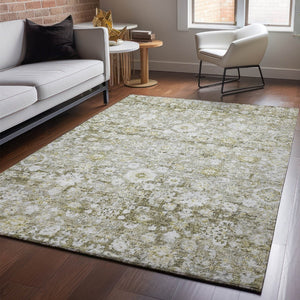 HomeRoots 8' X 10' Elegant Taupe Ivory Gold Oriental Area Rug - Washable, Stain-Resistant, UV Protected Design 653807