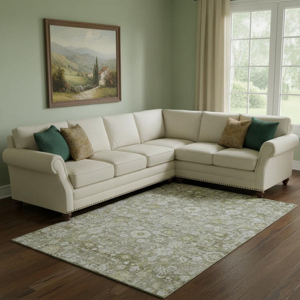 HomeRoots 8' X 10' Elegant Taupe Ivory Gold Oriental Area Rug - Washable, Stain-Resistant, UV Protected Design 653807