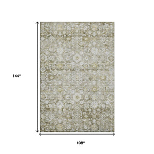 HomeRoots 9' X 12' Elegant Taupe Ivory Gold Oriental Area Rug - Stain-Resistant, UV Protected, Durable Design 653808