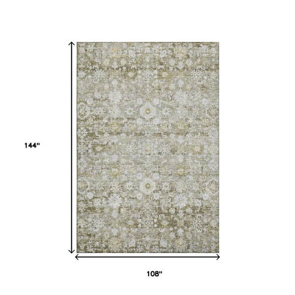 HomeRoots 9' X 12' Elegant Taupe Ivory Gold Oriental Area Rug - Stain-Resistant, UV Protected, Durable Design 653808