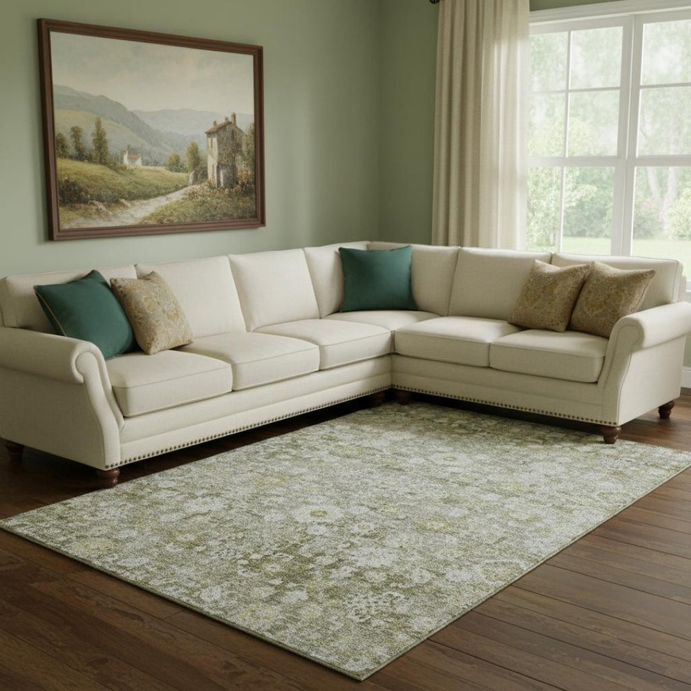 HomeRoots 9' X 12' Elegant Taupe Ivory Gold Oriental Area Rug - Stain-Resistant, UV Protected, Durable Design 653808