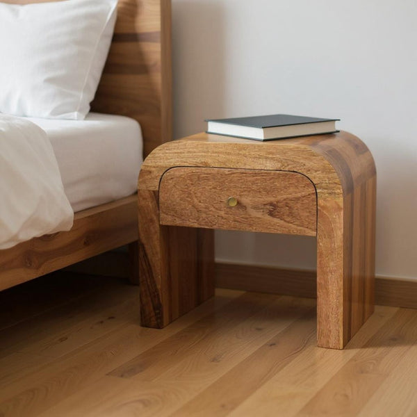 HomeRoots 16" Brown Solid Mango Wood Nightstand - Handcrafted Elegance for Modern Spaces with Storage Drawer 653810
