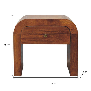 HomeRoots 16" Chestnut Solid Wood Nightstand with Curved Design, One Drawer, Stylish & Versatile Accent Table 653811