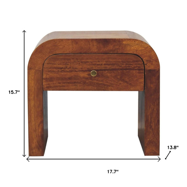 HomeRoots 16" Chestnut Solid Wood Nightstand with Curved Design, One Drawer, Stylish & Versatile Accent Table 653811