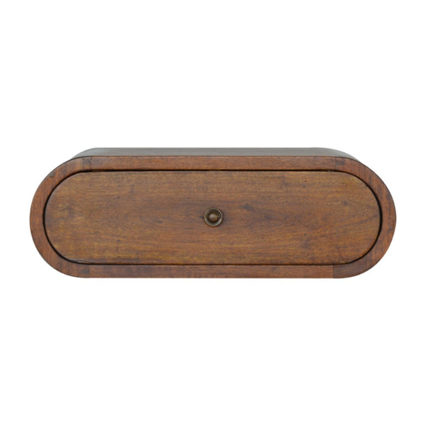 HomeRoots 18" Chestnut Floating Nightstand - Handcrafted Solid Mango Wood, Oval Design with Hidden Storage Drawer 653812