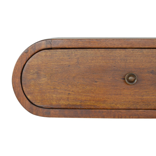 HomeRoots 18" Chestnut Floating Nightstand - Handcrafted Solid Mango Wood, Oval Design with Hidden Storage Drawer 653812