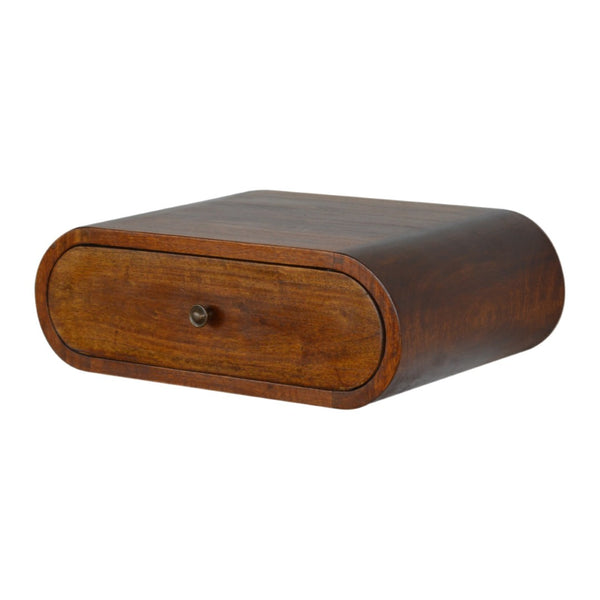 HomeRoots 18" Chestnut Floating Nightstand - Handcrafted Solid Mango Wood, Oval Design with Hidden Storage Drawer 653812