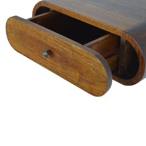 HomeRoots 18" Chestnut Floating Nightstand - Handcrafted Solid Mango Wood, Oval Design with Hidden Storage Drawer 653812