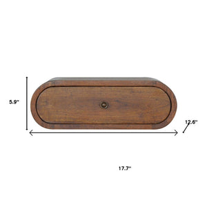 HomeRoots 18" Chestnut Floating Nightstand - Handcrafted Solid Mango Wood, Oval Design with Hidden Storage Drawer 653812