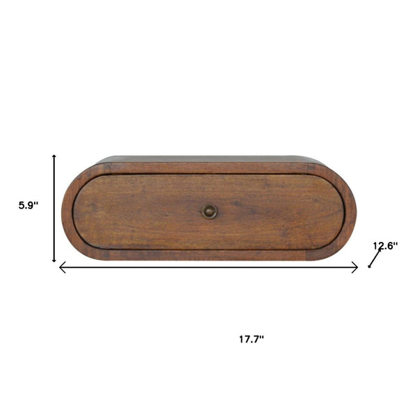 HomeRoots 18" Chestnut Floating Nightstand - Handcrafted Solid Mango Wood, Oval Design with Hidden Storage Drawer 653812