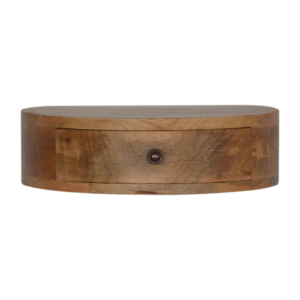 HomeRoots 16" Brown Solid Wood Round Floating Nightstand – Modern Wall-Mounted Design with Storage Drawer 653813