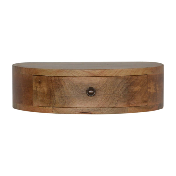 HomeRoots 16" Brown Solid Wood Round Floating Nightstand – Modern Wall-Mounted Design with Storage Drawer 653813