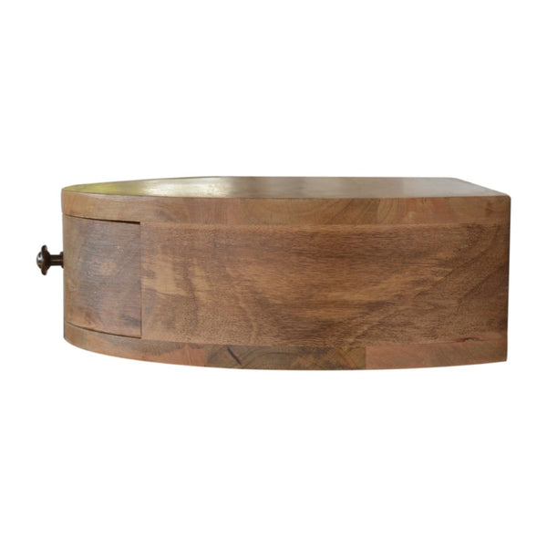 HomeRoots 16" Brown Solid Wood Round Floating Nightstand – Modern Wall-Mounted Design with Storage Drawer 653813