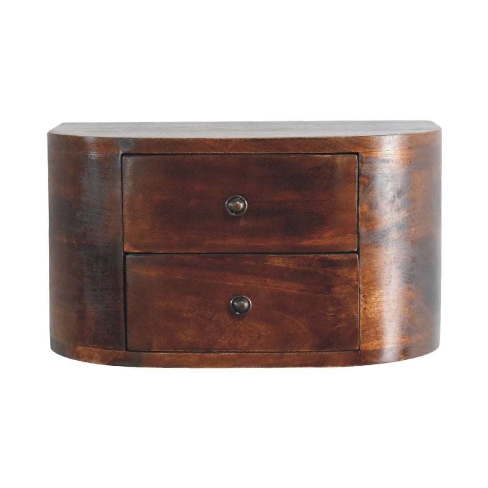 HomeRoots 18" Brown Solid Wood Round Nightstand - Stylish Floating Design with 2 Drawers for Small Spaces 653814