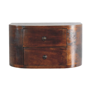 HomeRoots 18" Brown Solid Wood Round Nightstand - Stylish Floating Design with 2 Drawers for Small Spaces 653814